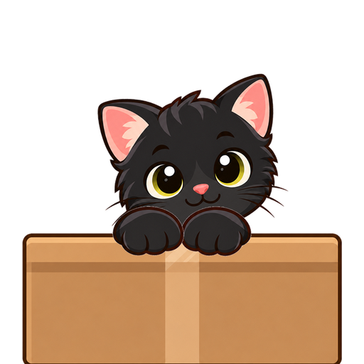 箱のうしろからのぞく黒猫のアニメーション