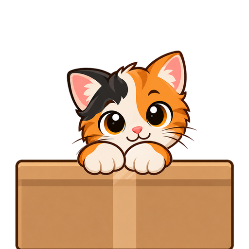 箱のうしろからのぞく三毛猫のアニメーション